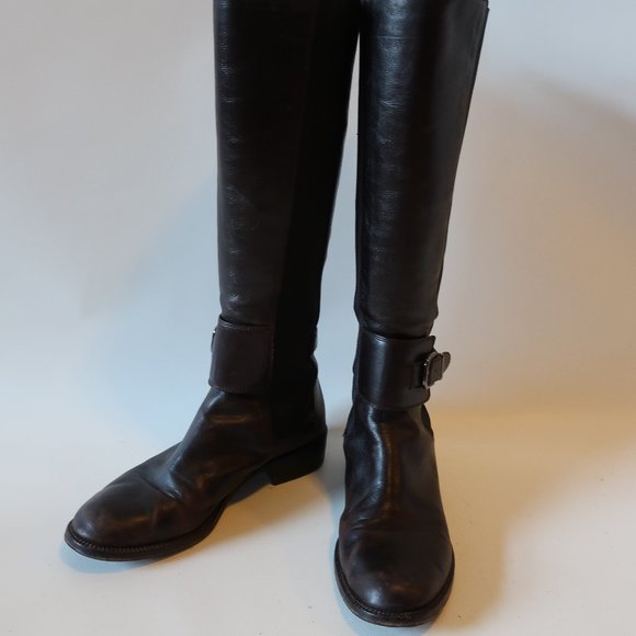 VIA SPIGA BROWN LEATHER TEXTILE TALL BOOTS 8 * - Picture 2 of 11
